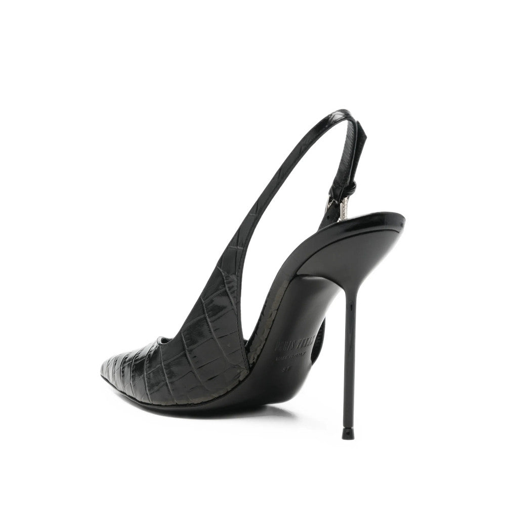 Black Textured Slingback Pumps 4