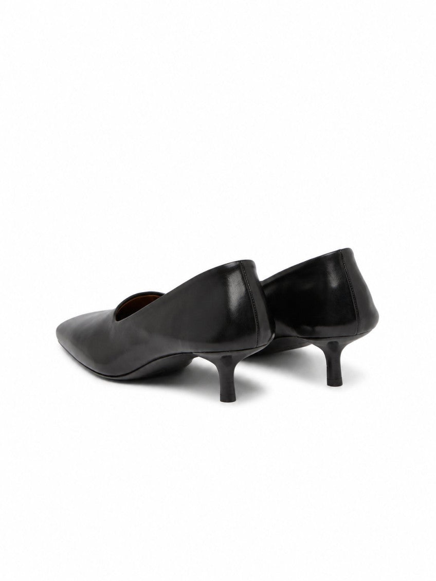 Black Leather Decollete Pumps 4