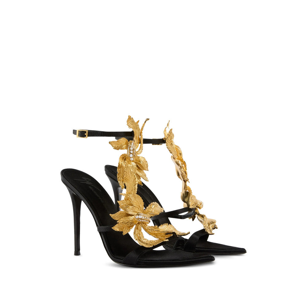 Black Floral Ankle-strap Heels 4