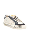 Kids White Blue Leather Sneakers 1