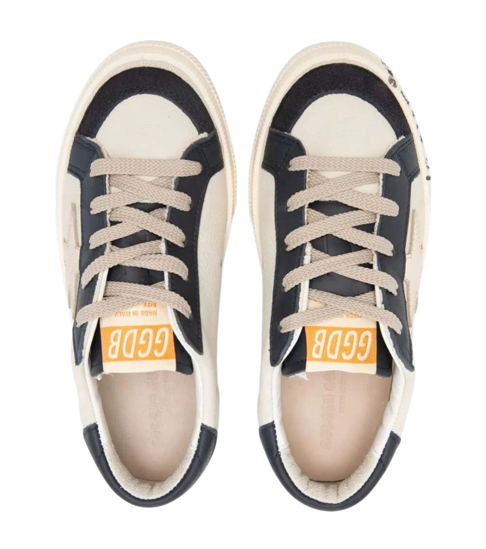 Kids White Blue Leather Sneakers 2