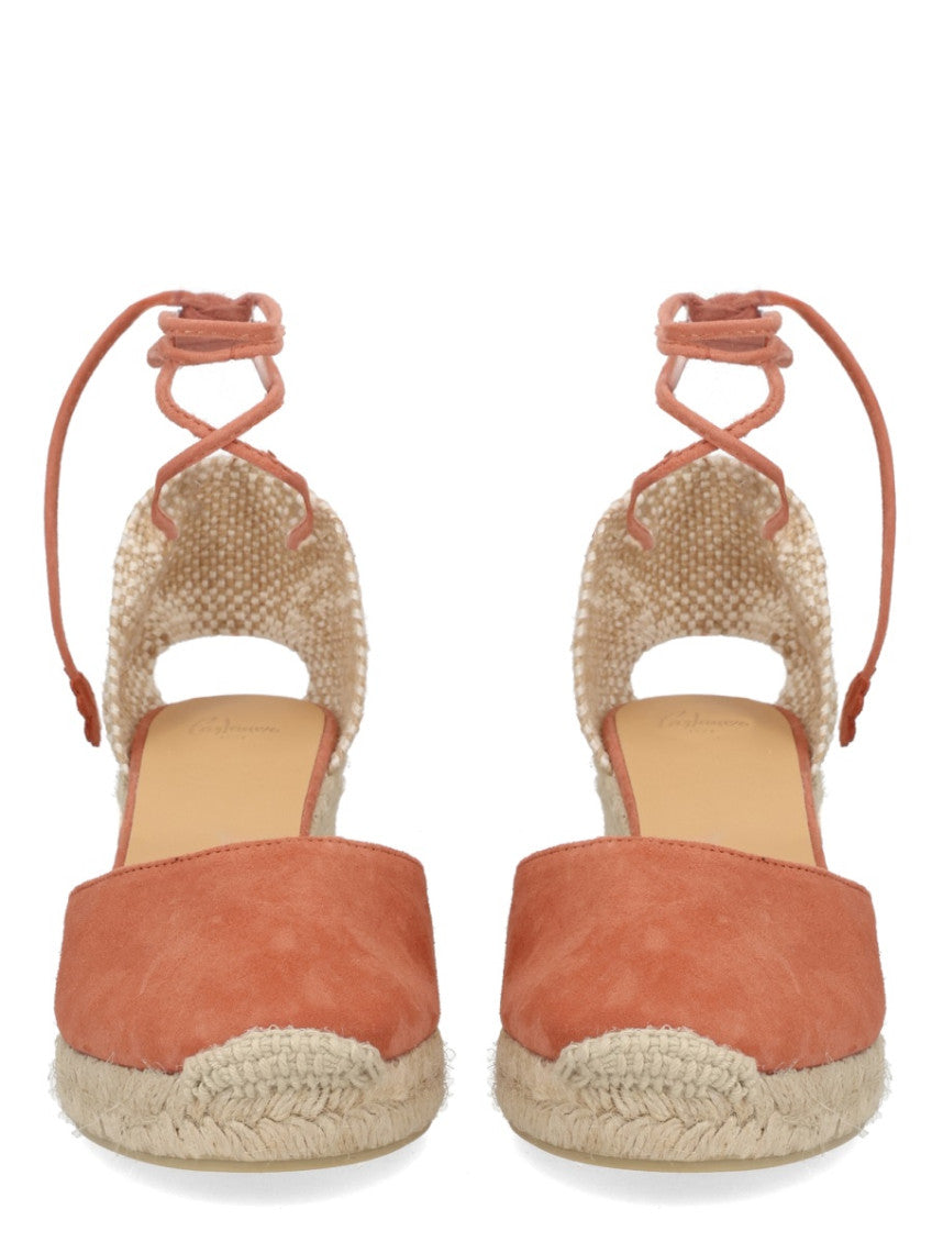 Pink Leather Espadrille Wedges 3