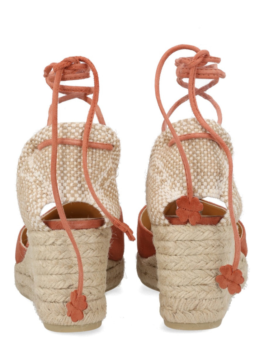 Pink Leather Espadrille Wedges 4