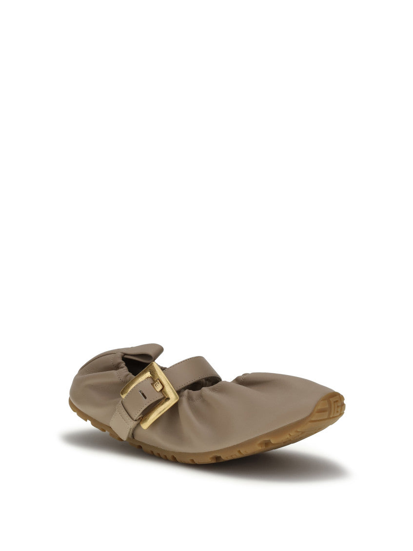 Beige Buckle Ballet Flats 2