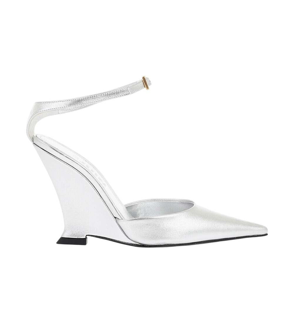 Silver Leather Wedge Pumps 1