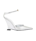 Silver Leather Wedge Pumps 1