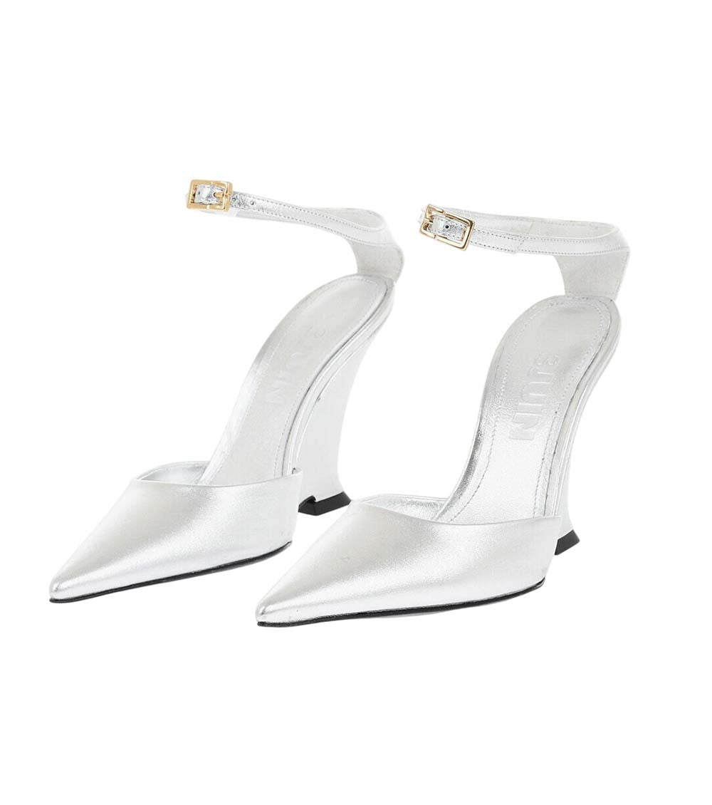 Silver Leather Wedge Pumps 2
