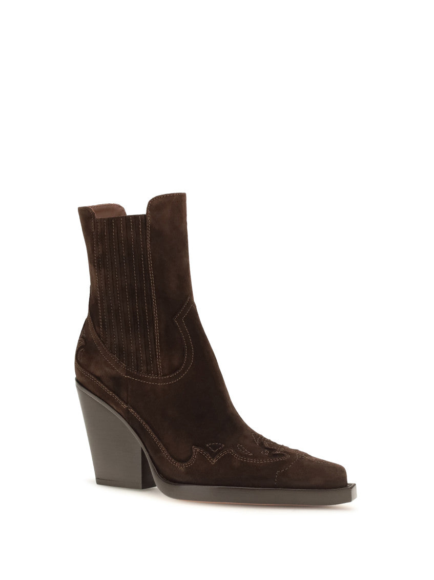 Brown Embroidered Ankle Boots 2
