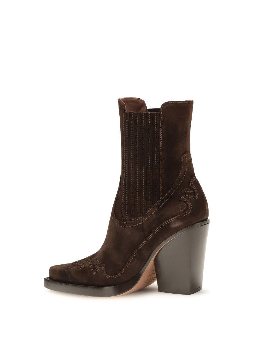 Brown Embroidered Ankle Boots 3