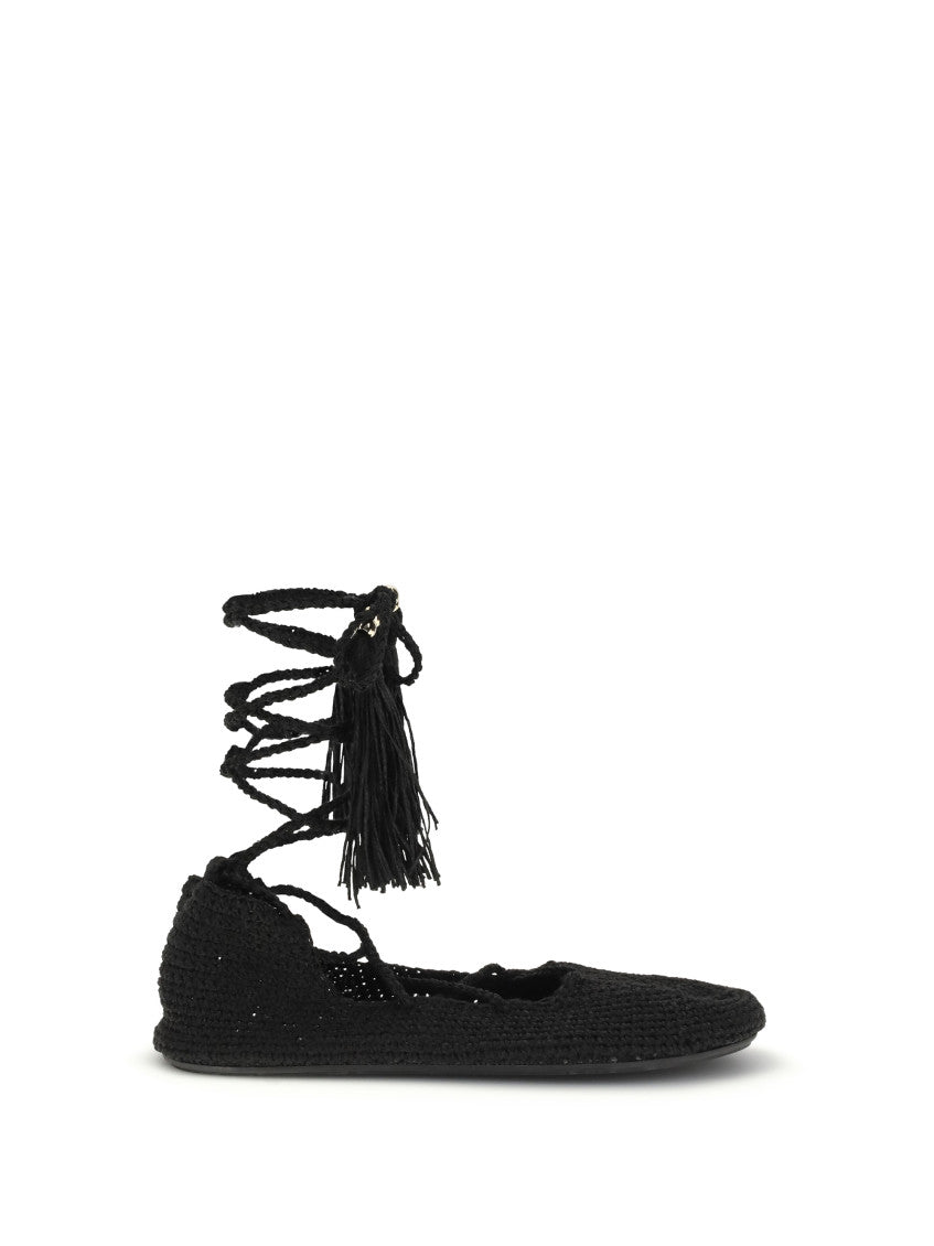 Black Lace-up Ballet Flats 1