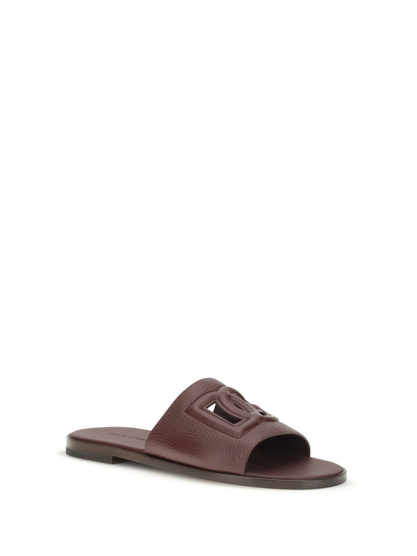 Brown Grained Leather Sandals 2