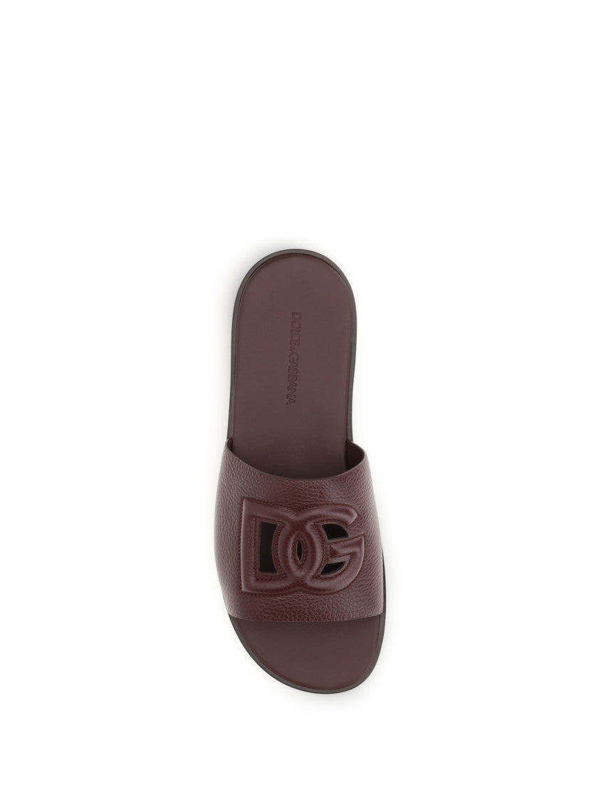 Brown Grained Leather Sandals 4