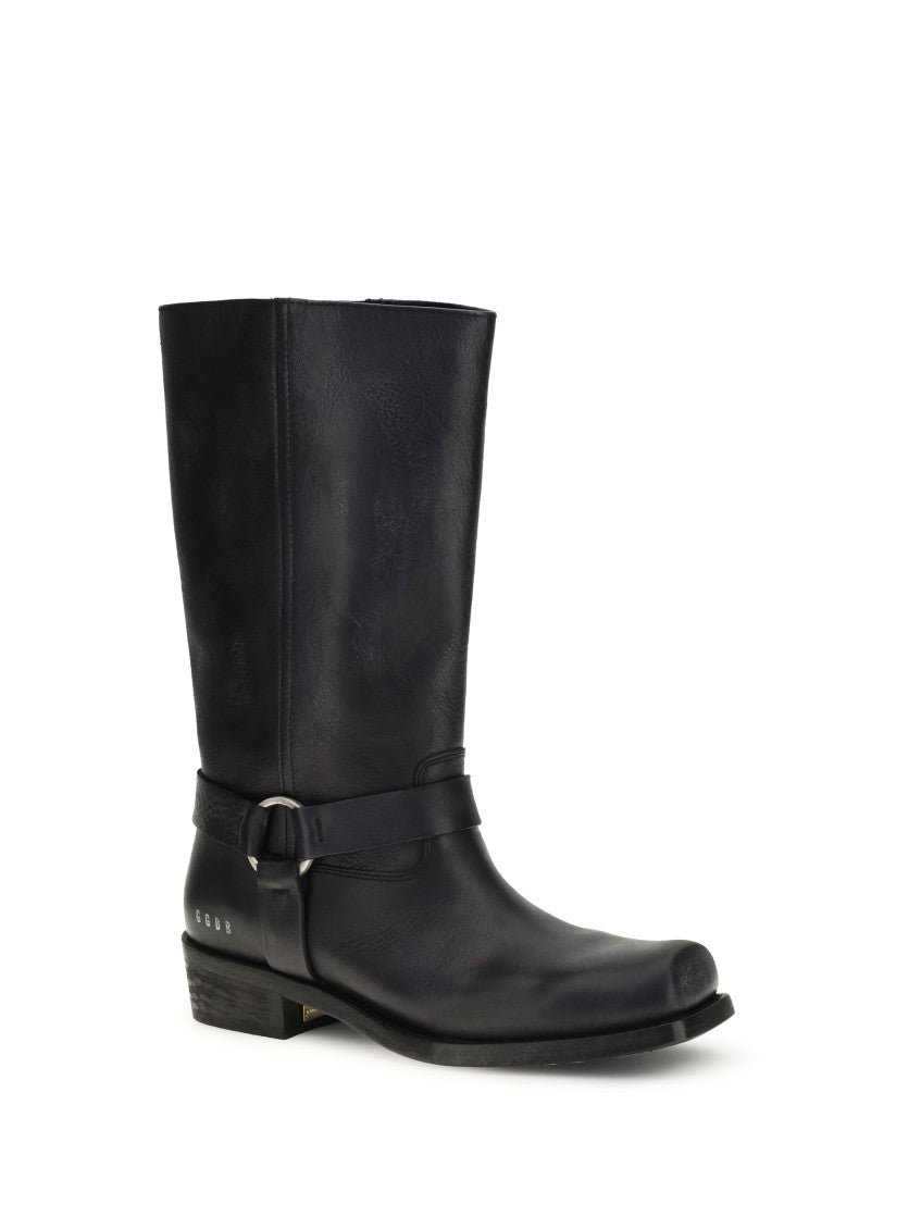 Black Leather Biker Boots  2