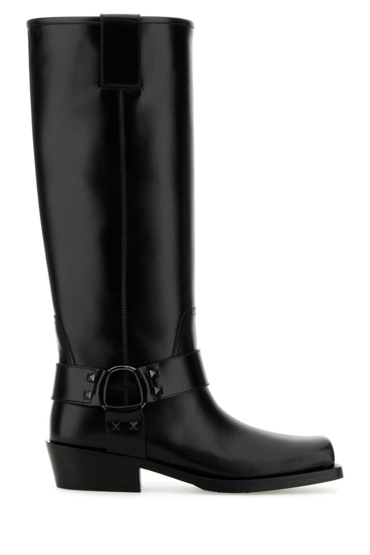 Black Rockstud Leather Boots 1
