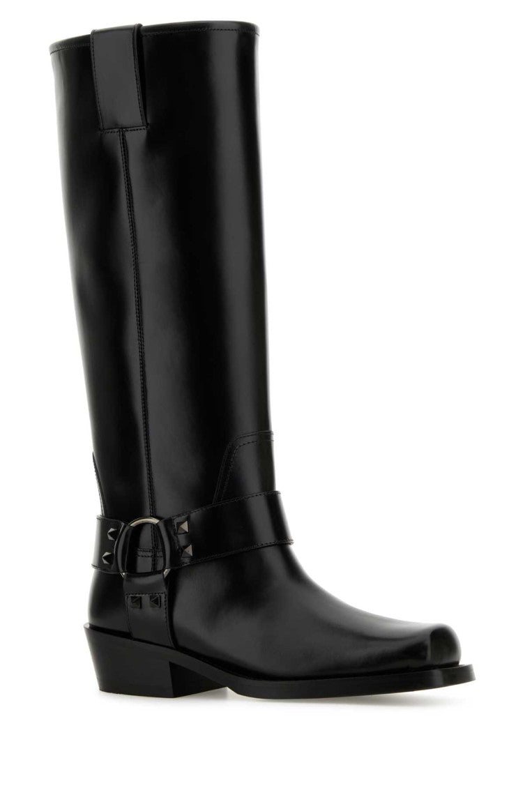 Black Rockstud Leather Boots 2