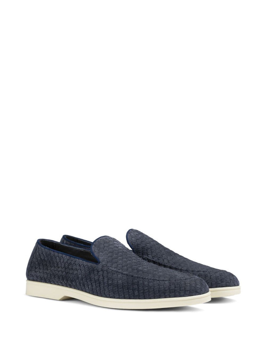 Navy Blue Woven Suede Loafers 2