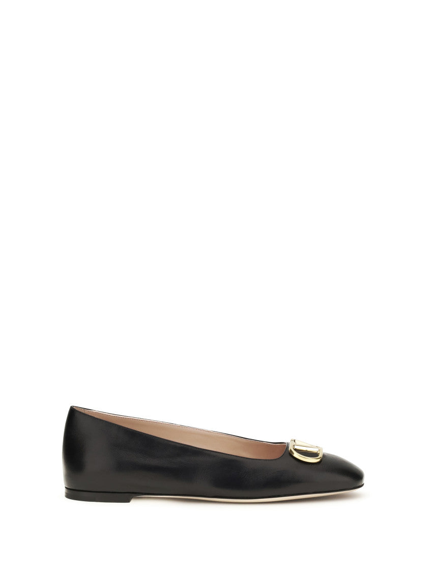 Black Leather Logo Ballet Flats 1