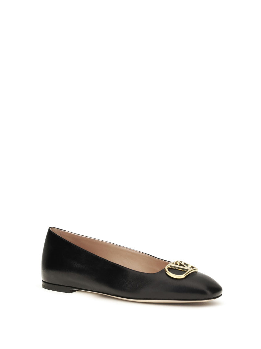 Black Leather Logo Ballet Flats 2