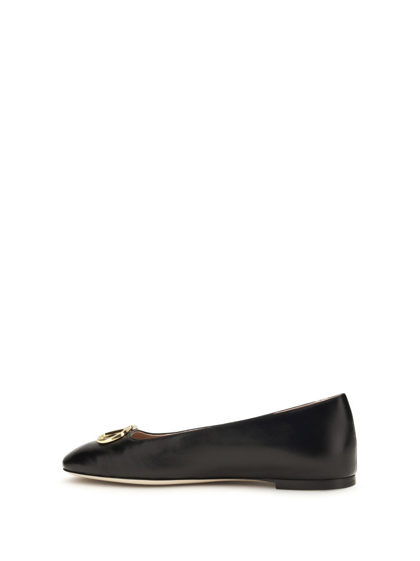 Black Leather Logo Ballet Flats 3
