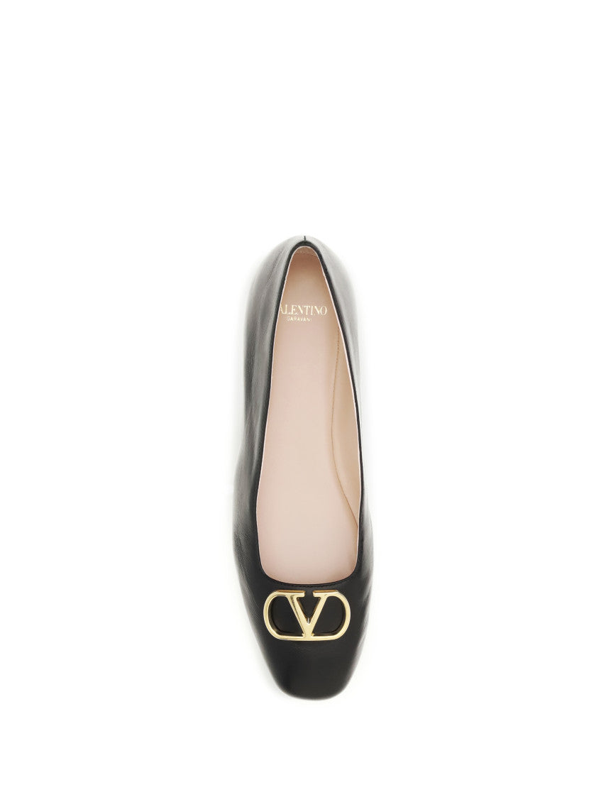 Black Leather Logo Ballet Flats 4