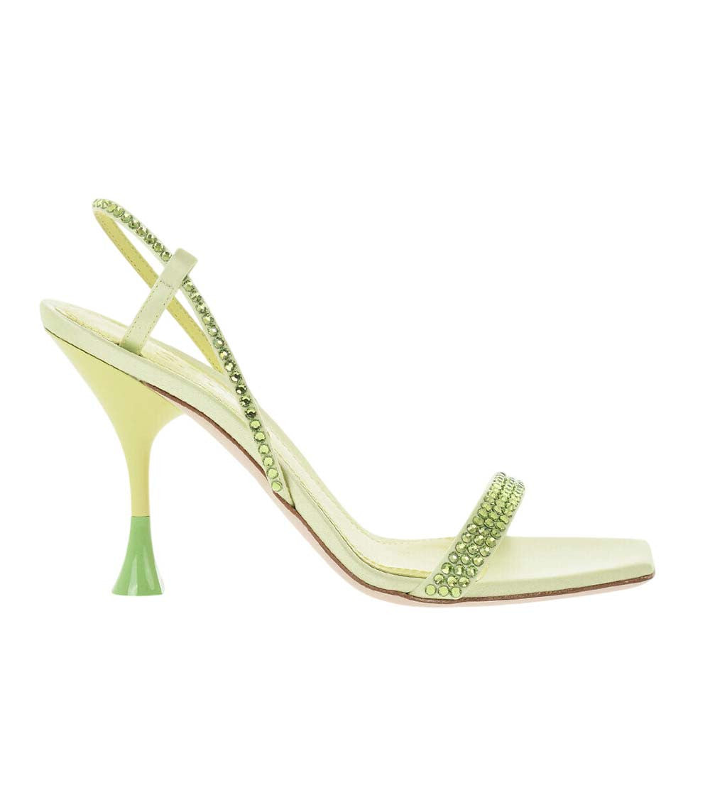 Green Satin Rhinestone Heels 1