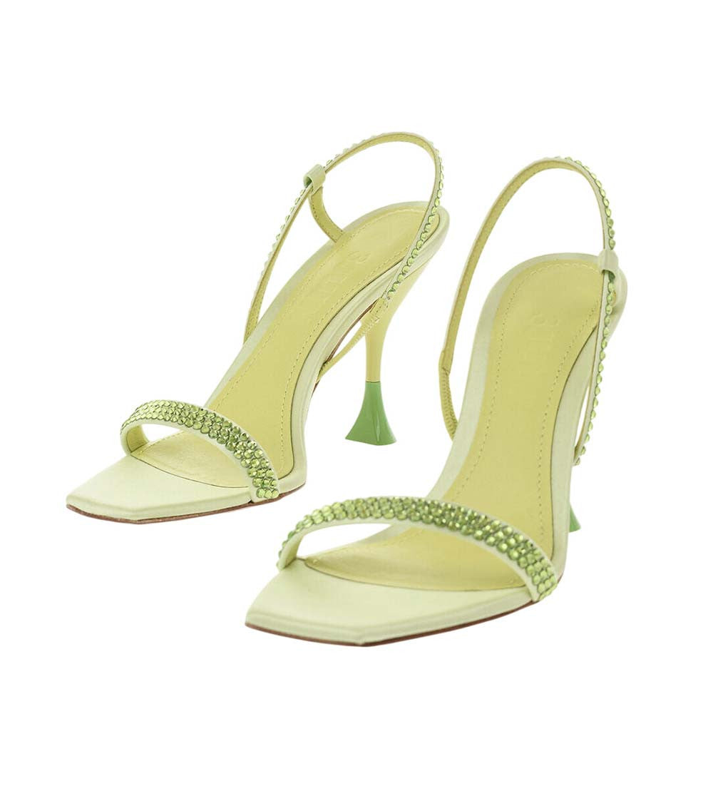 Green Satin Rhinestone Heels 2