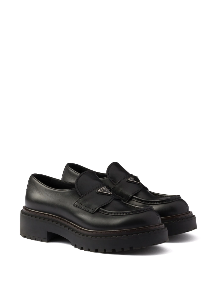 Black Logo Leather Loafers 2
