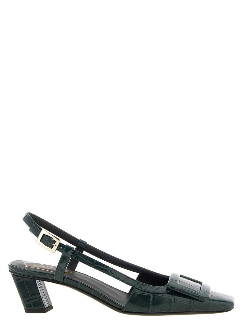 Black Textured Slingback Pumps 1