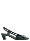 Black Textured Slingback Pumps 1