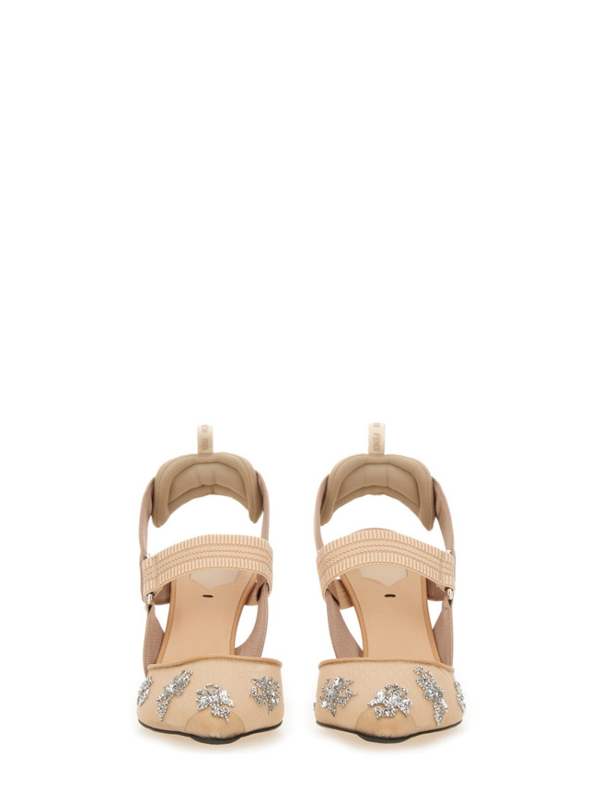 Beige Crystal Embellished Pumps 4