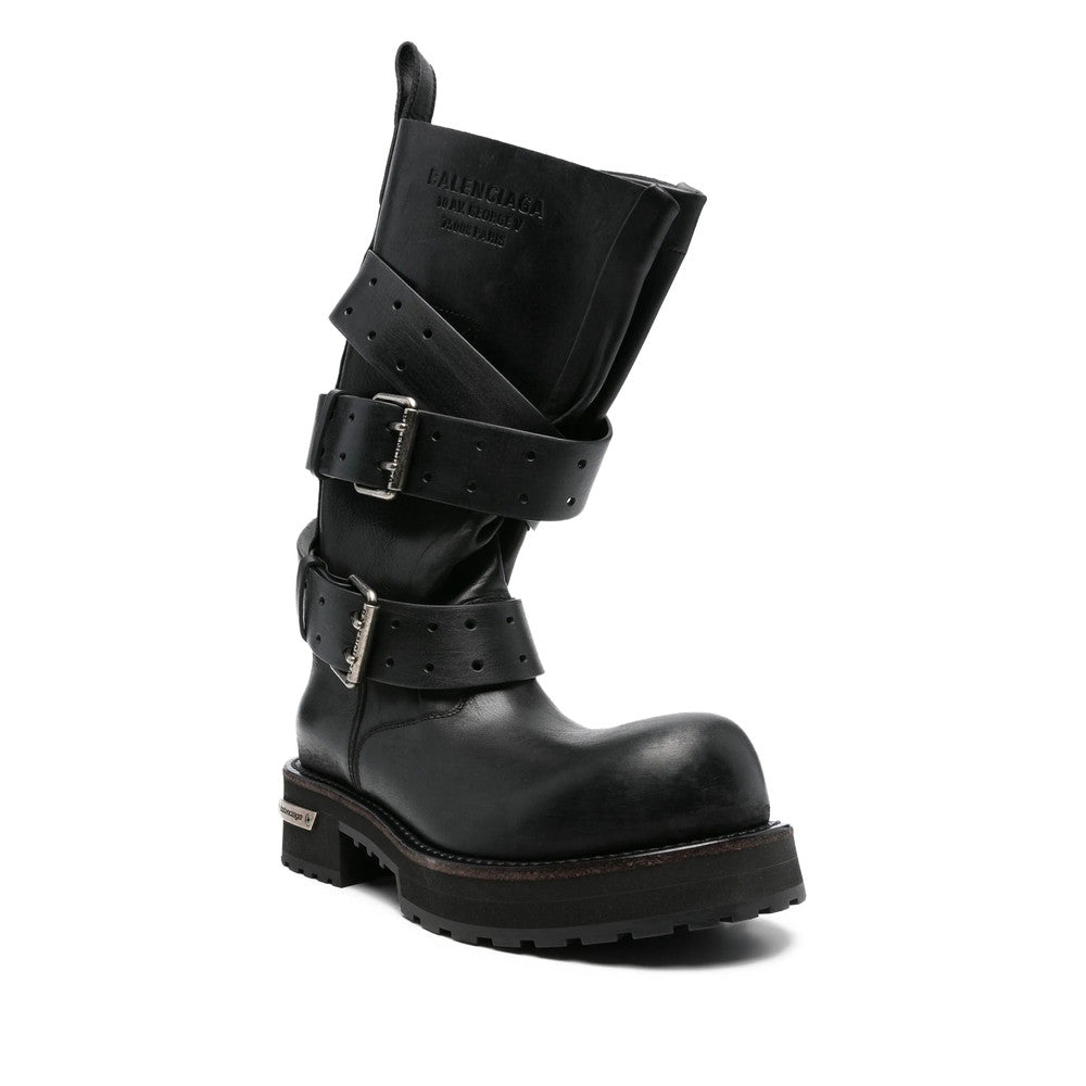 Black Buckle Strap Boots 4