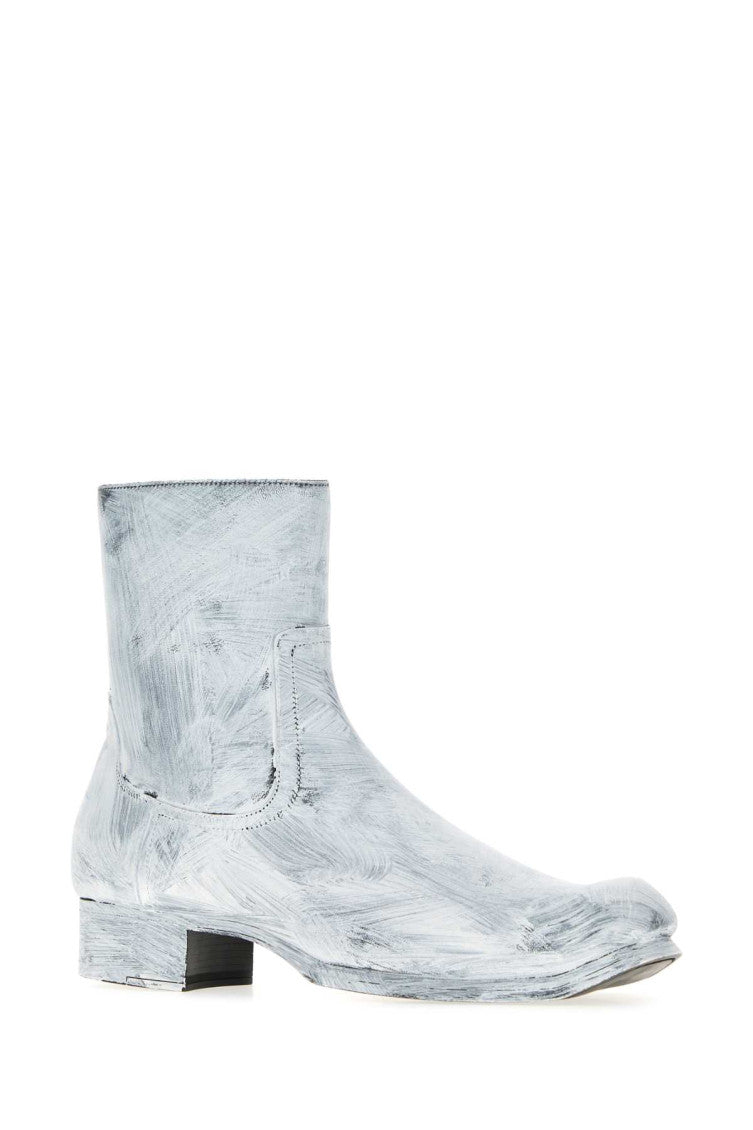 White Printed Leather Ankle Boots 2