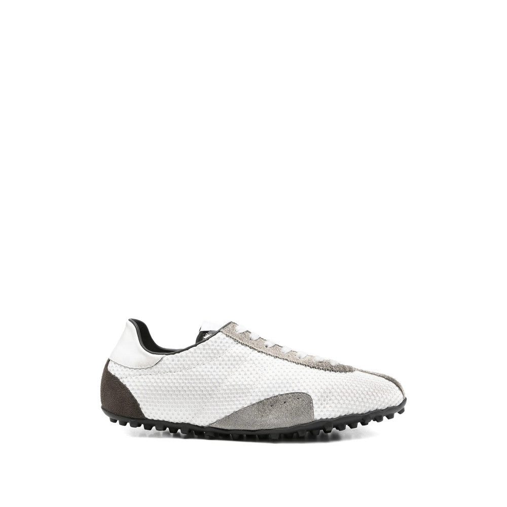 White Textured Lace-up Sneakers 1
