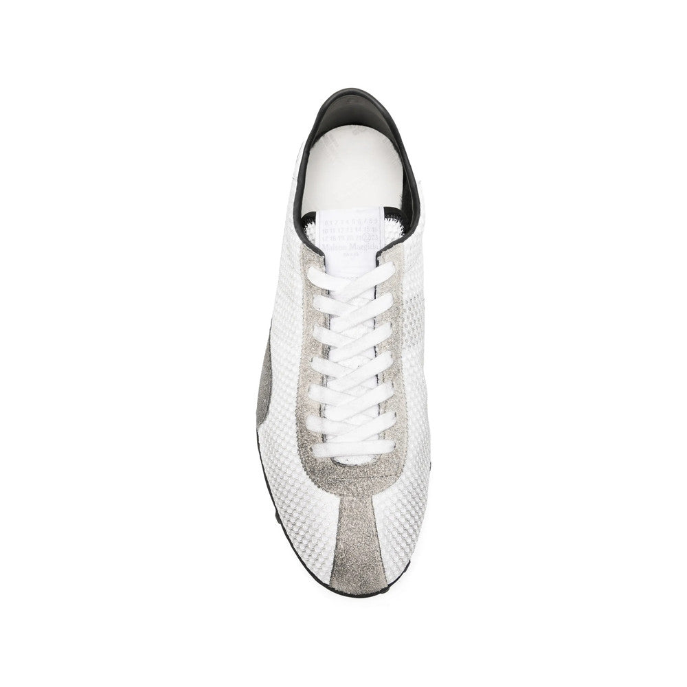 White Textured Lace-up Sneakers 4