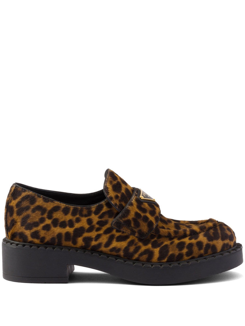Leopard Print Logo Loafers 1