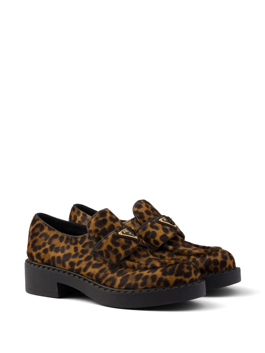 Leopard Print Logo Loafers 2