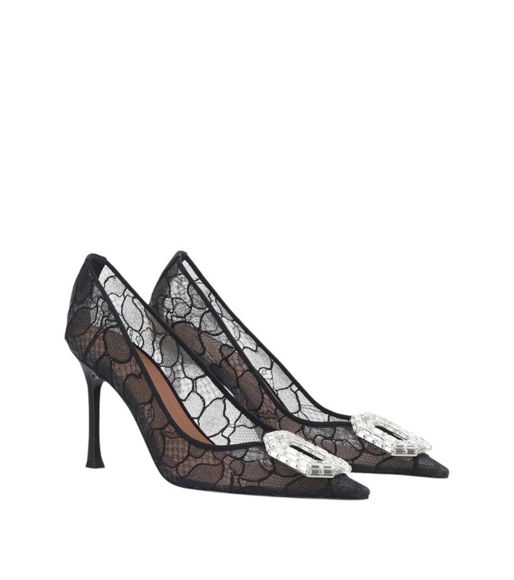 Black Lace Camelia Pumps 2