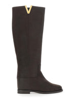 Brown Knee-Leather High Boots 1