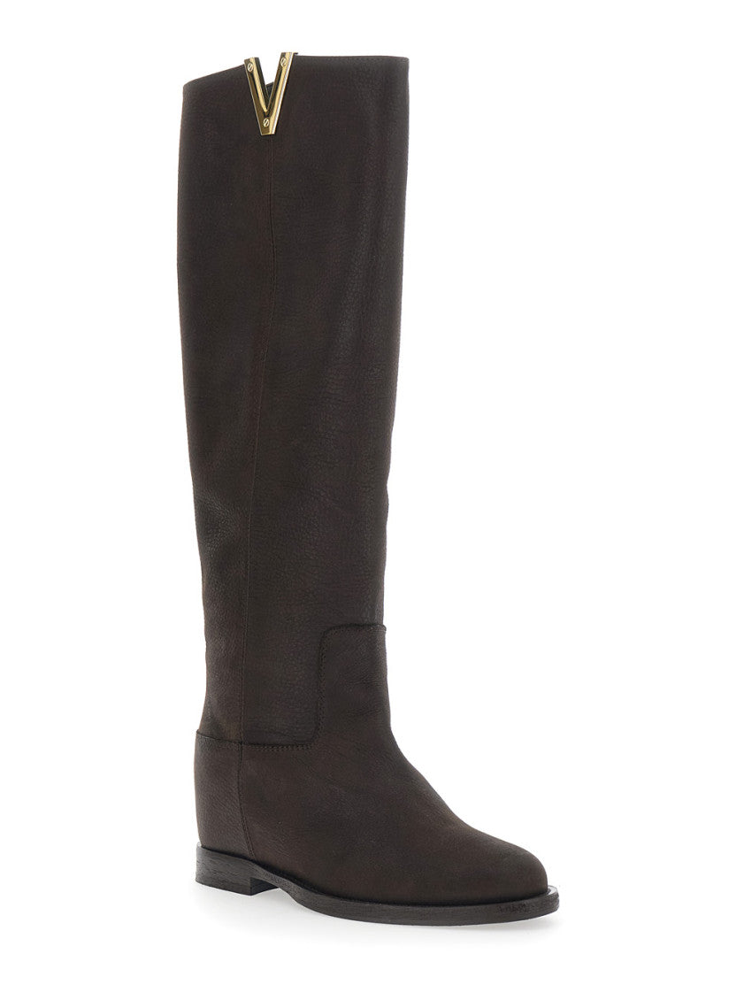 Brown Knee-Leather High Boots 2