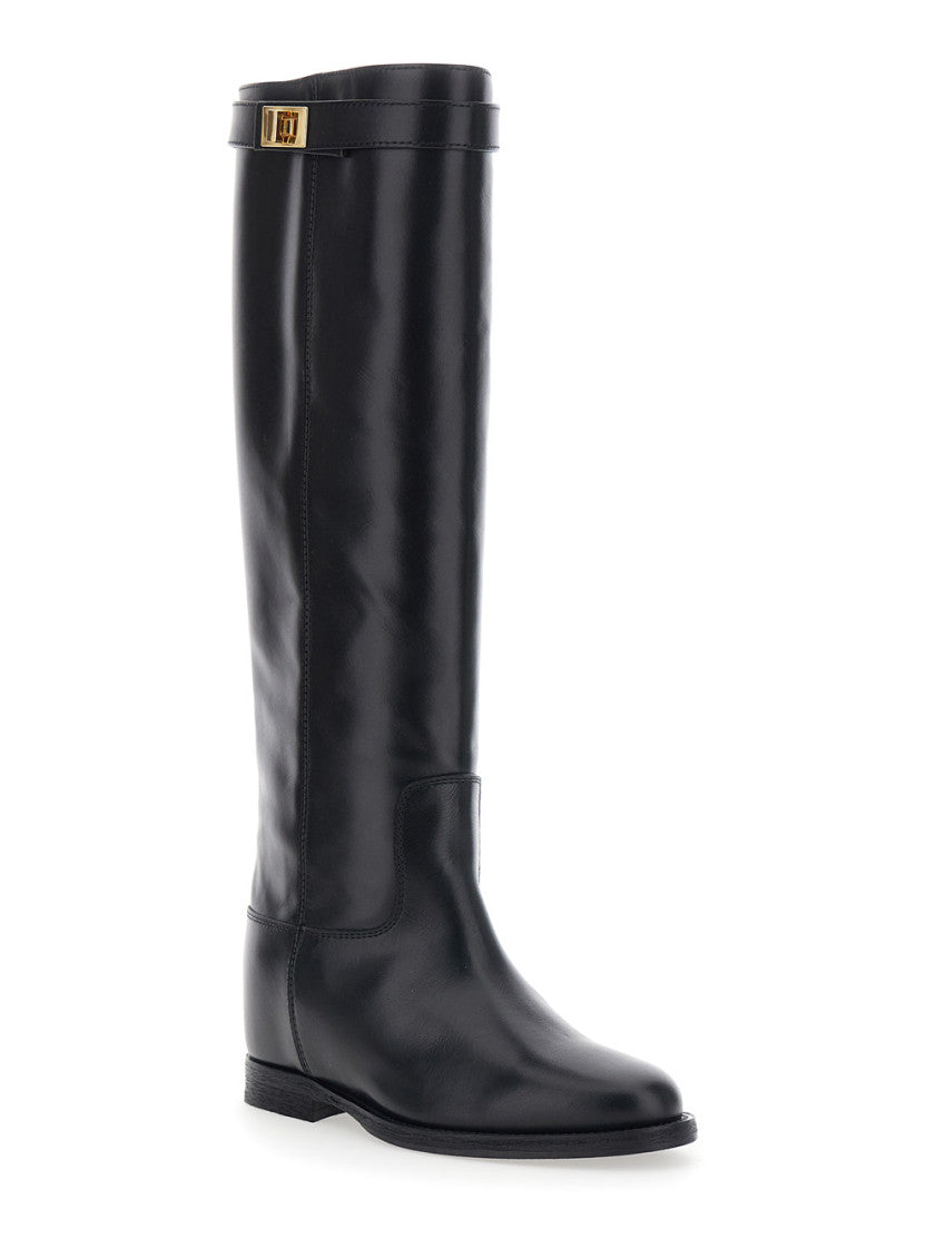 Black High-knee Leather Boots 2