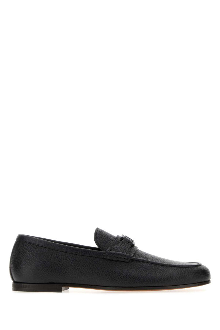 Black Leather Logo Loafers 1