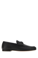 Black Leather Logo Loafers 1