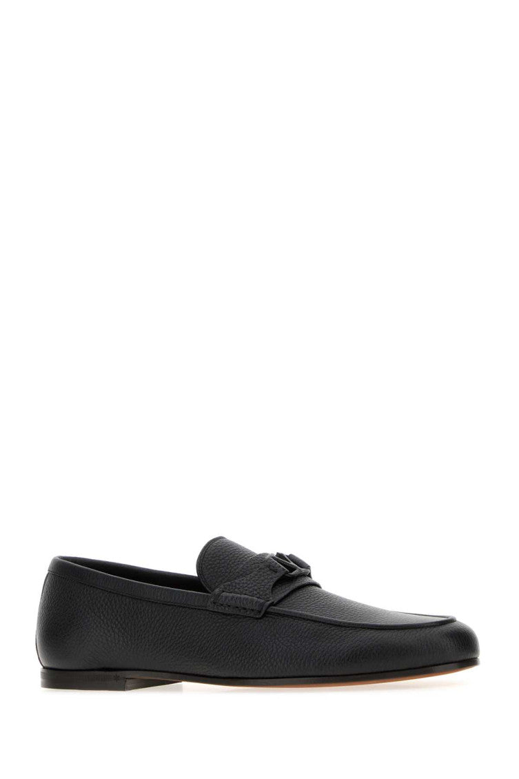 Black Leather Logo Loafers 2