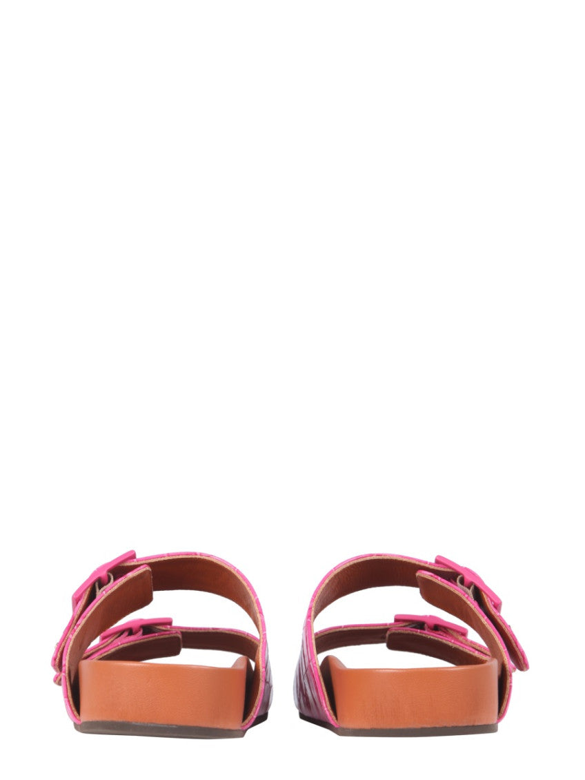 Pink Embossed Leather Sandals 2