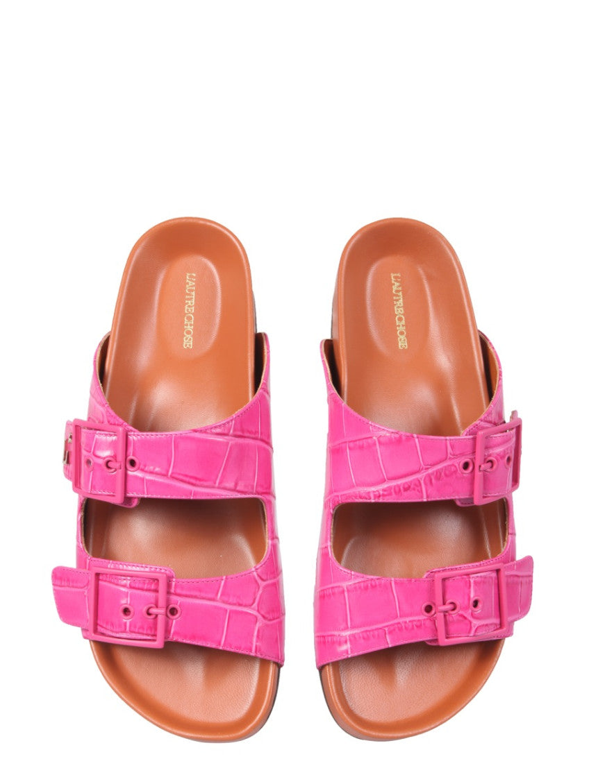 Pink Embossed Leather Sandals 3