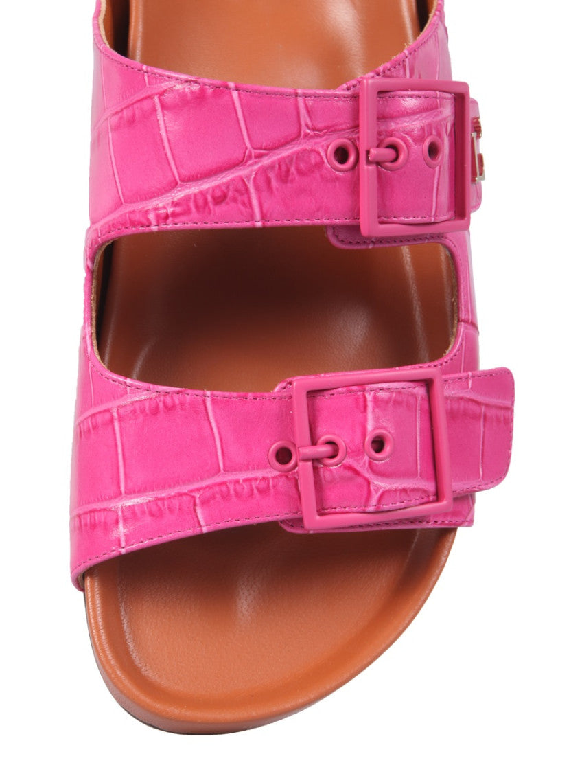 Pink Embossed Leather Sandals 4