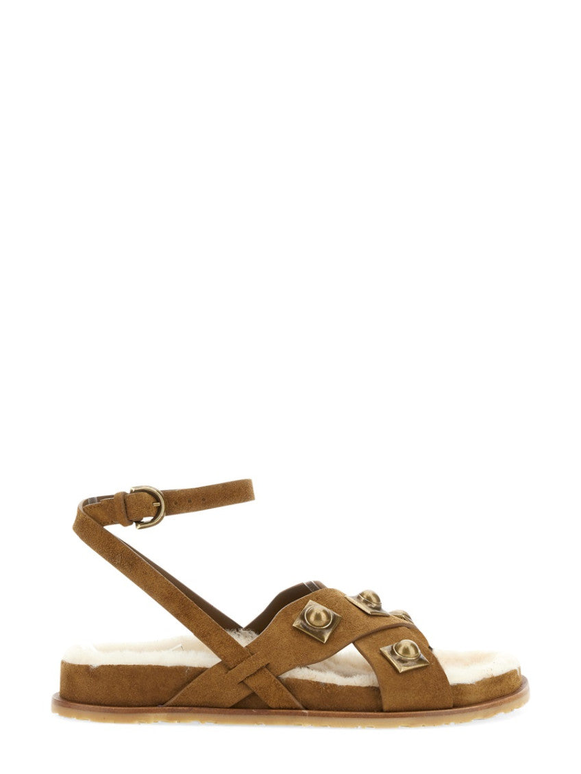 Beige Suede Crown-Me Sandals 1