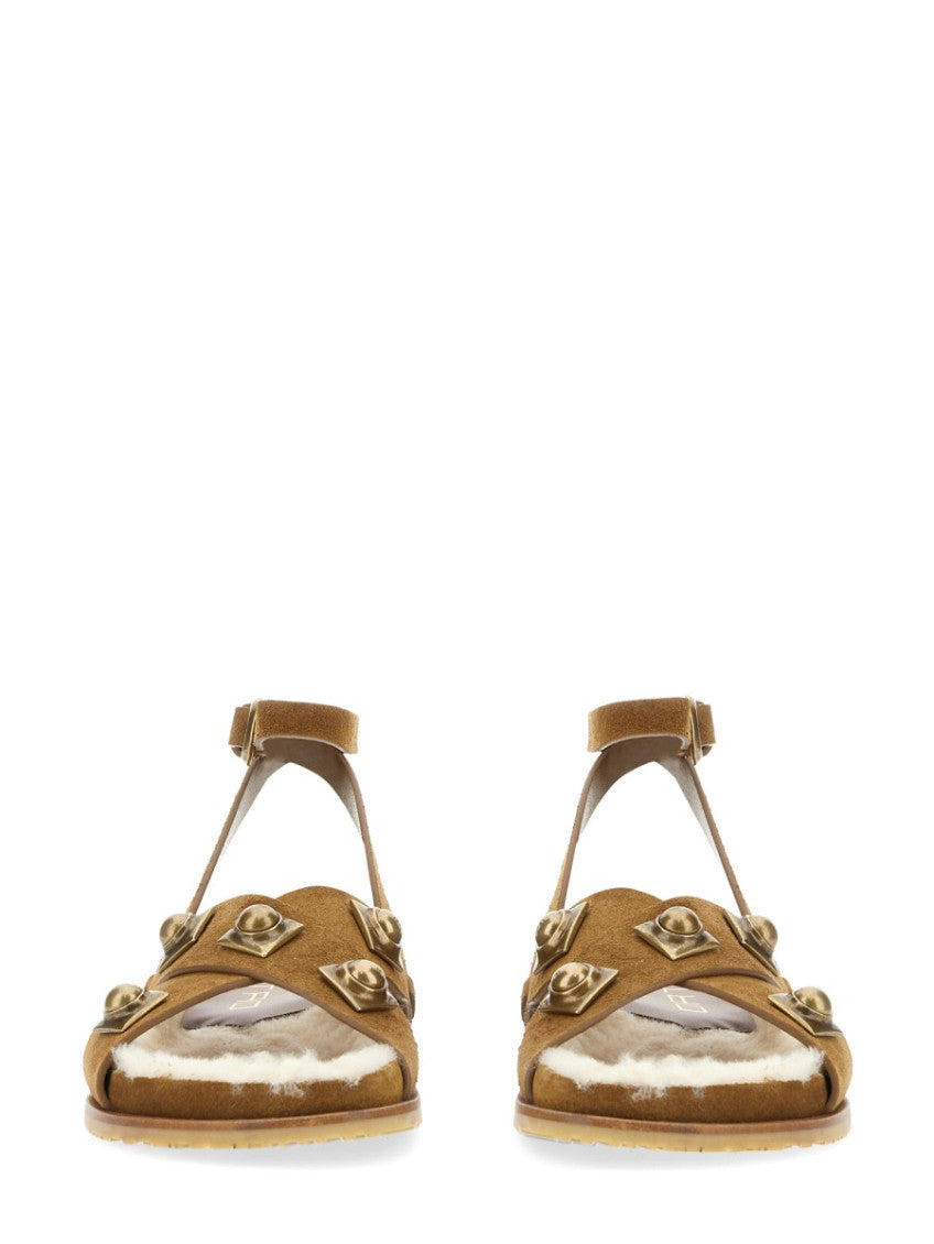 Beige Suede Crown-Me Sandals 3