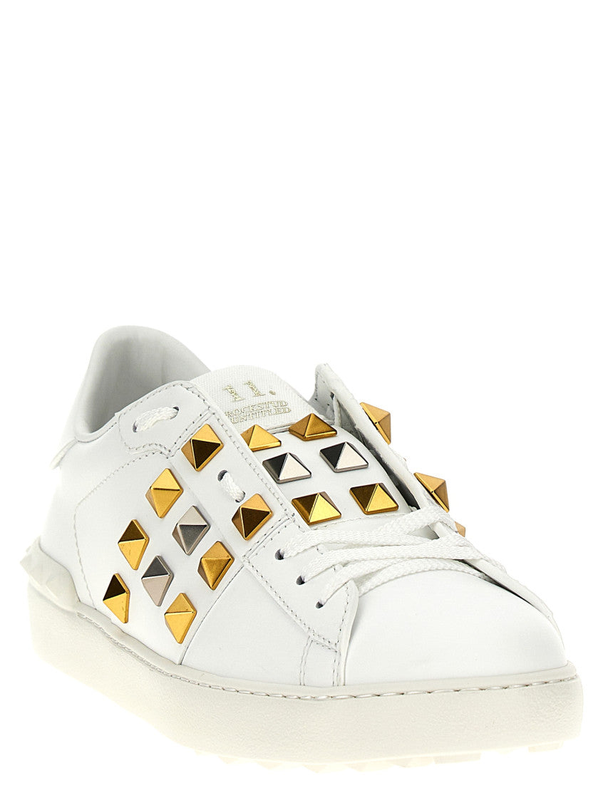 White Leather Rockstud Sneakers 2