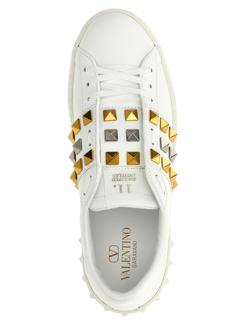 White Leather Rockstud Sneakers 4